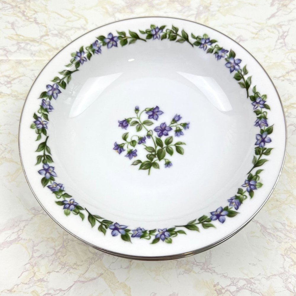 Vintage Jyoto Fine China Japan 4 Soup Bowls Glendale Pattern Violet 7 3/4”